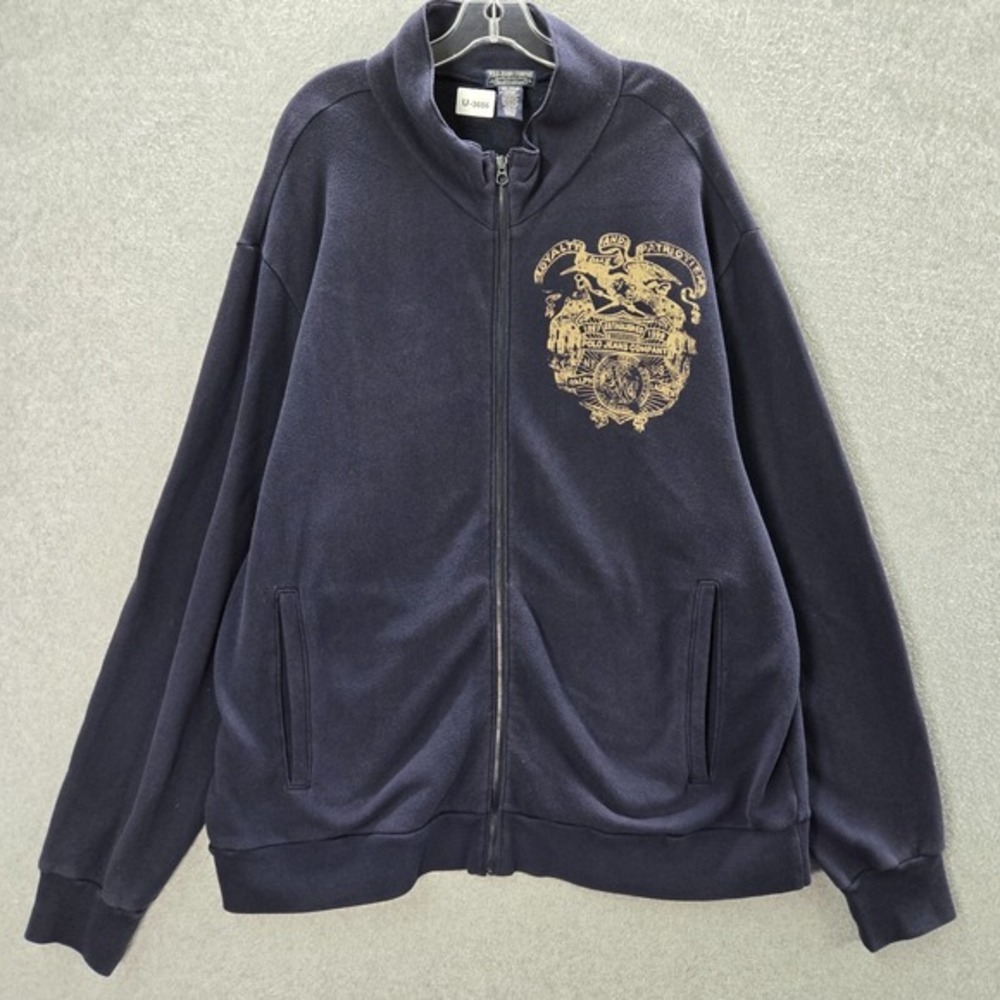 VINTAGE Polo Jeans Ralph Lauren Men Sweatshirt XL Blue Logo Badge Graphic Y2K